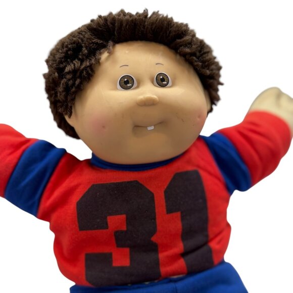 Vintage Cabbage Patch Kids Boy Doll With Brown Hair & Red/Blue Outfit - Picture 4 of 7